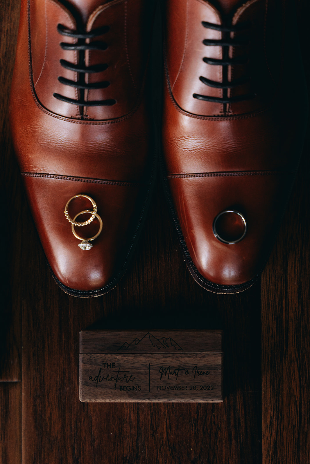 Grooms shoes with wedding rings